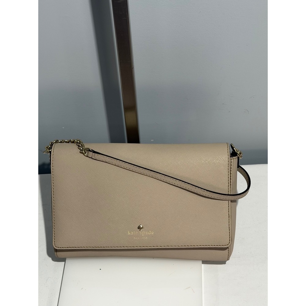 Kate Spade New York Beige Saffiano Leather Crossbody Bag Gold Chain Strap - Picture 1 of 11